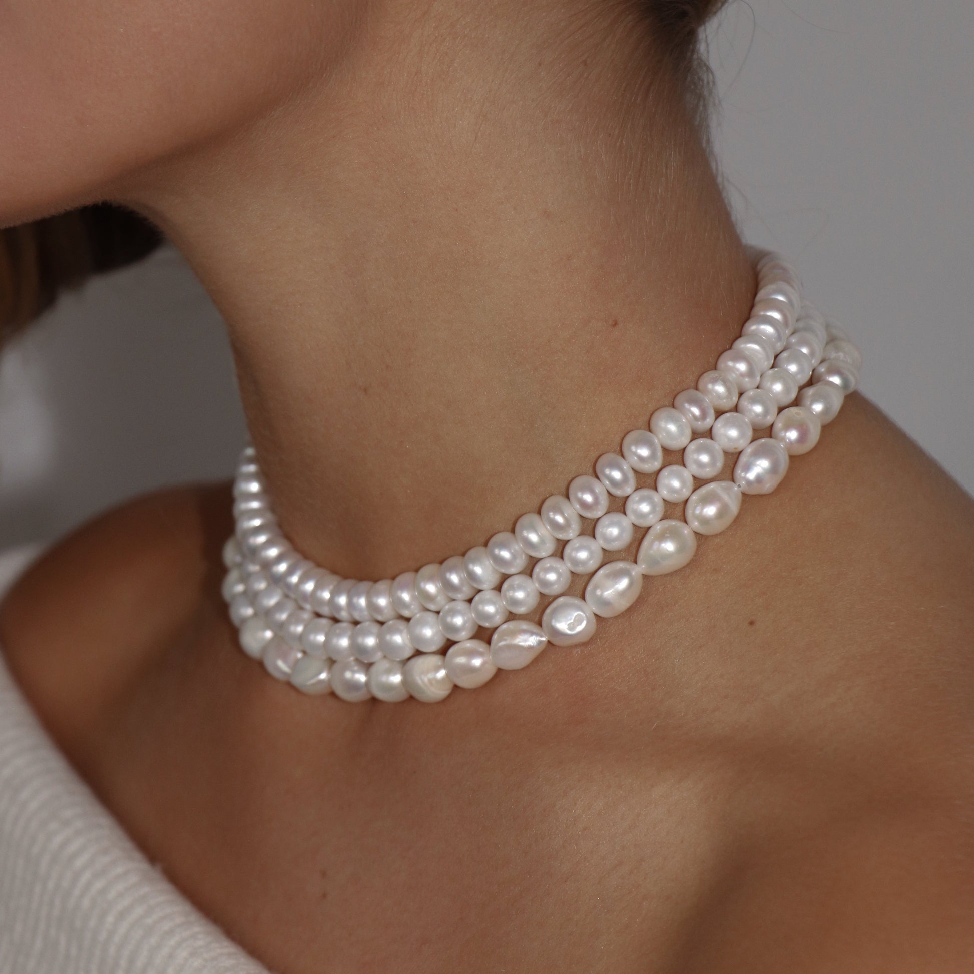 three strand pearl necklace, Jackie O necklace, classic style, occasion necklace, statement necklace, white pearl necklace