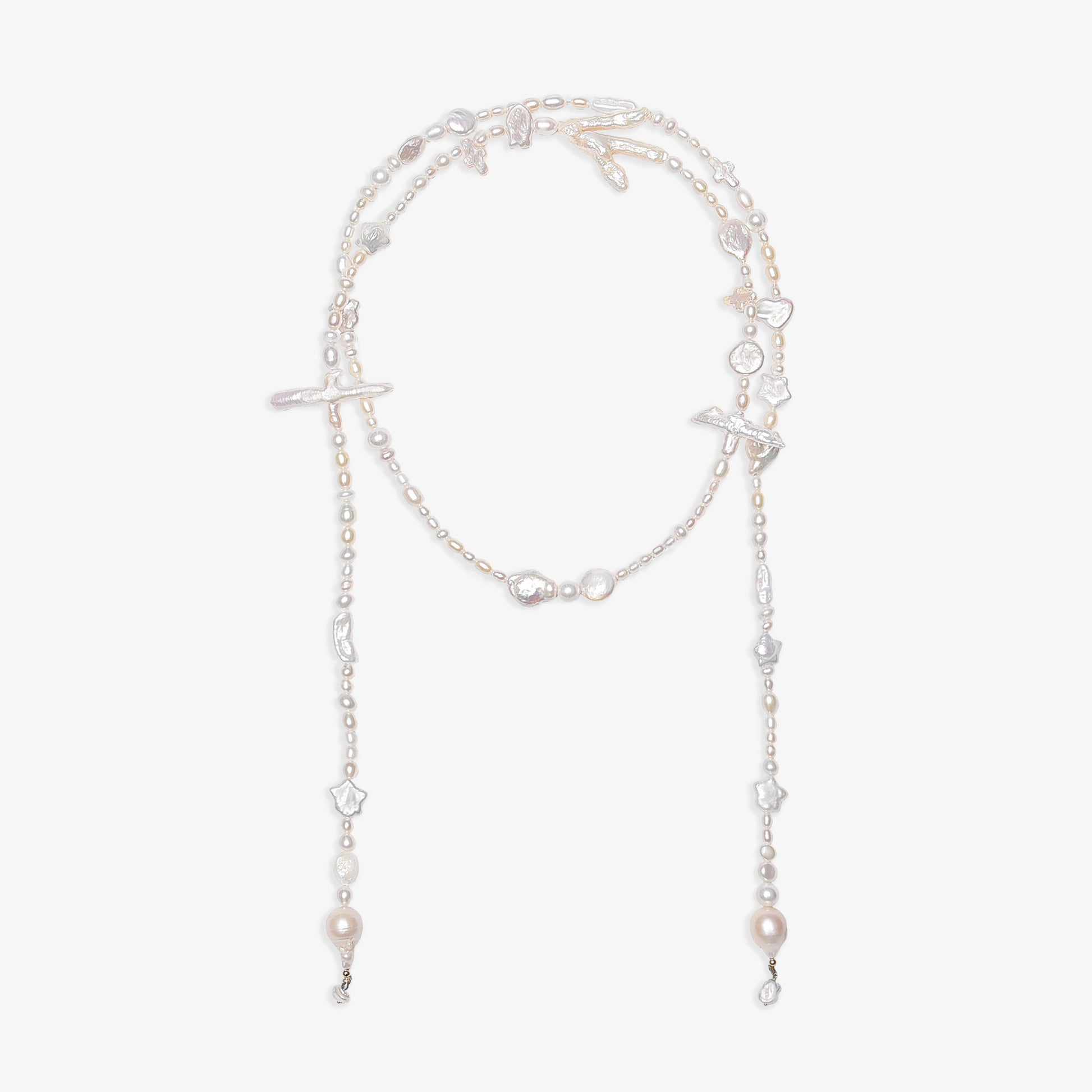 lottie pearl collector wrap necklace, pearl wrap necklace, multishape pearl necklace, irregular pearls, white pearl wrap necklace