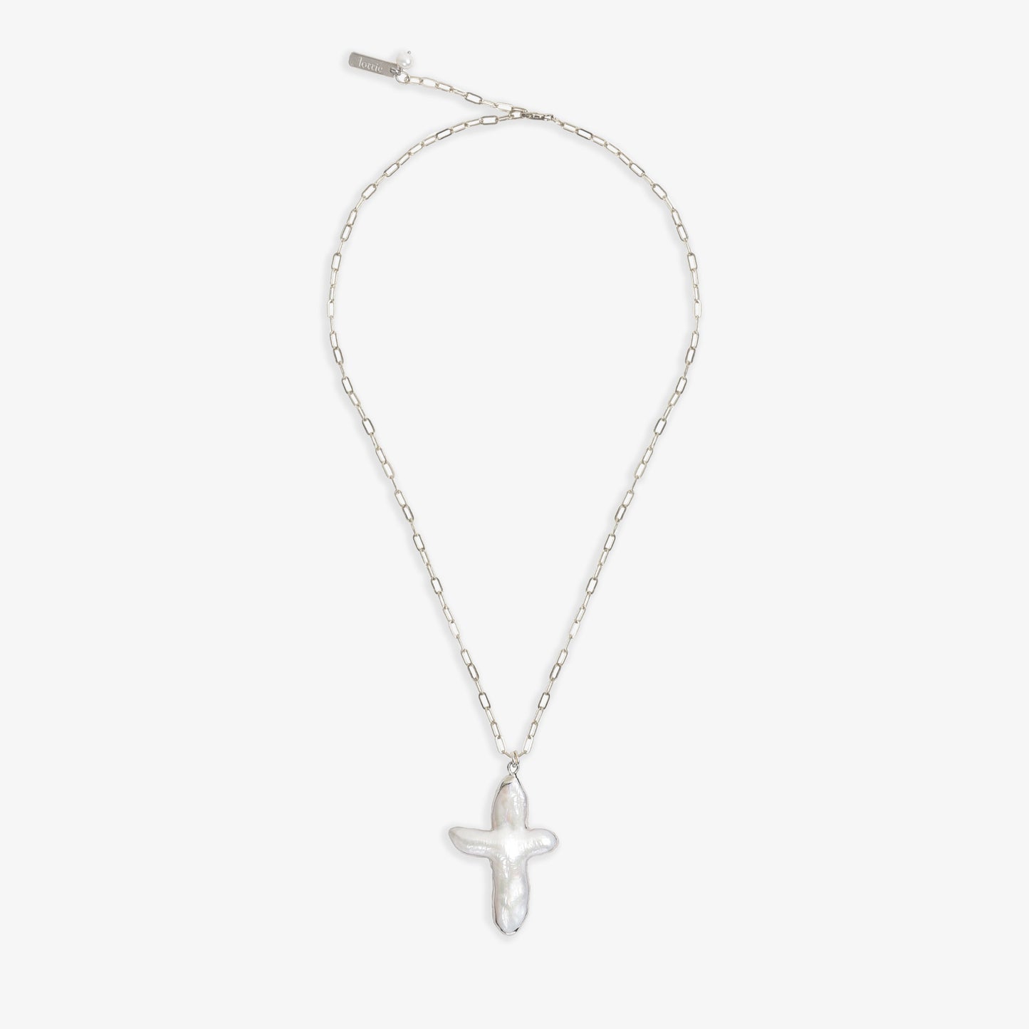 silver pearl cross necklace