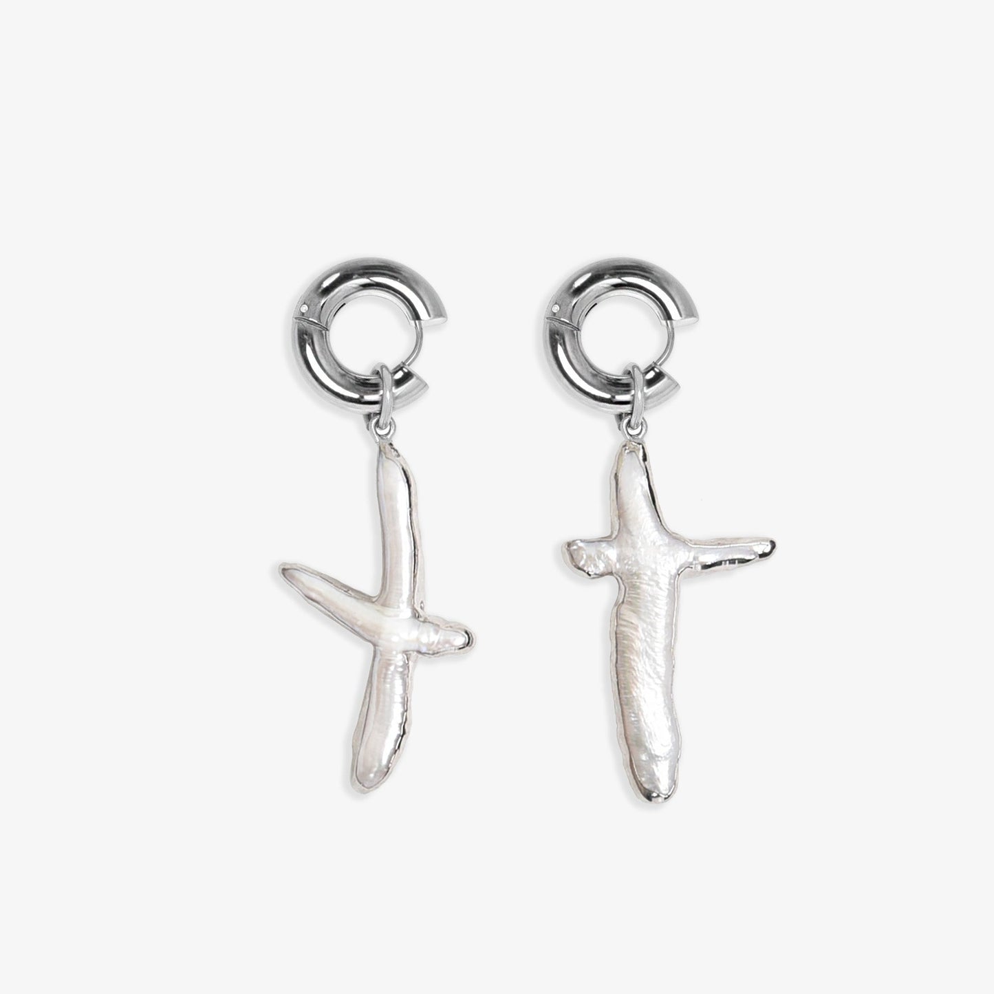 silver pearl cross huggies