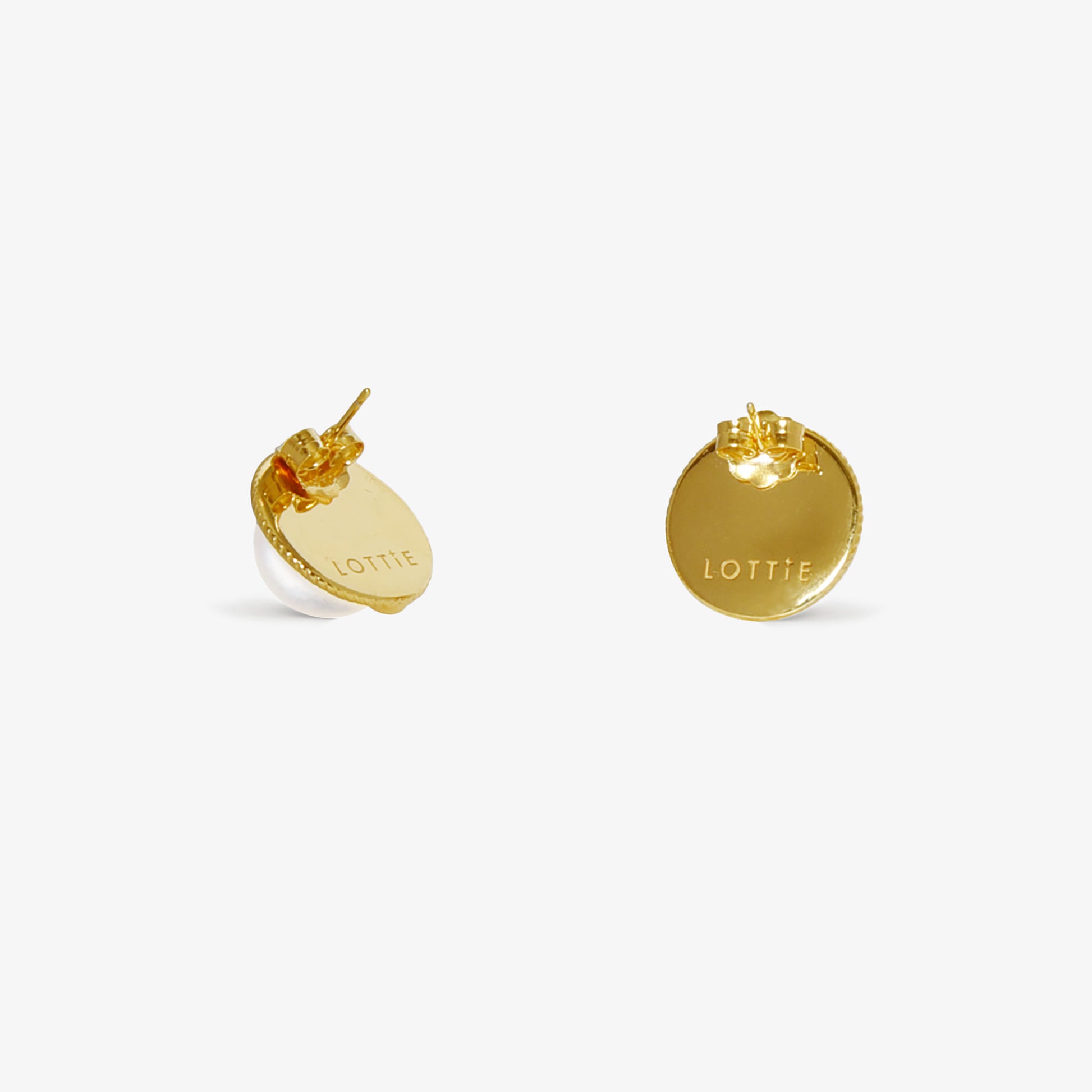 lottie pearl earrings, pearl stud earrings with gold braided rim, classic style, vintage pearl earrings, statement earrings