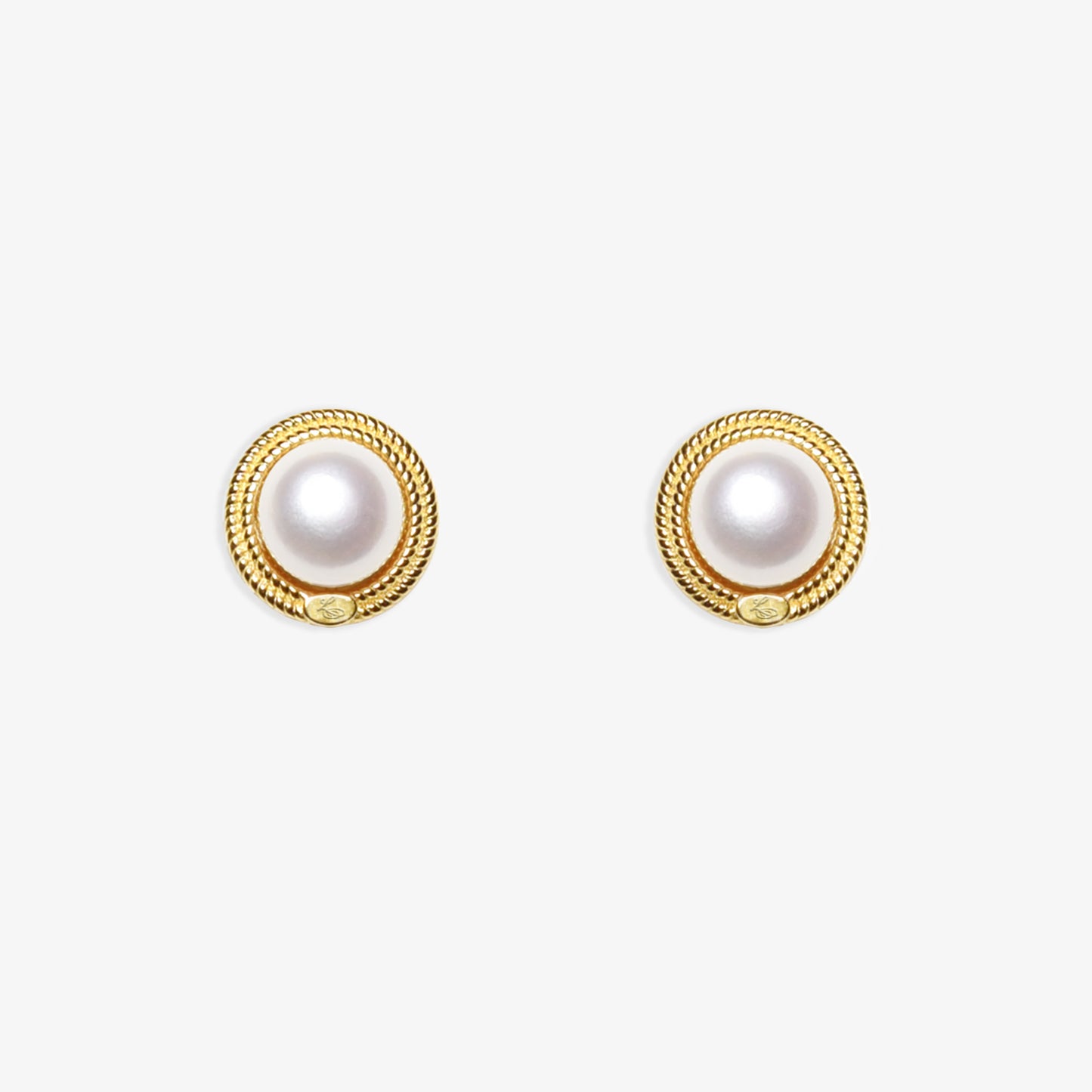 lottie pearl earrings, pearl stud earrings with gold braided rim, classic style, vintage pearl earrings, statement earrings