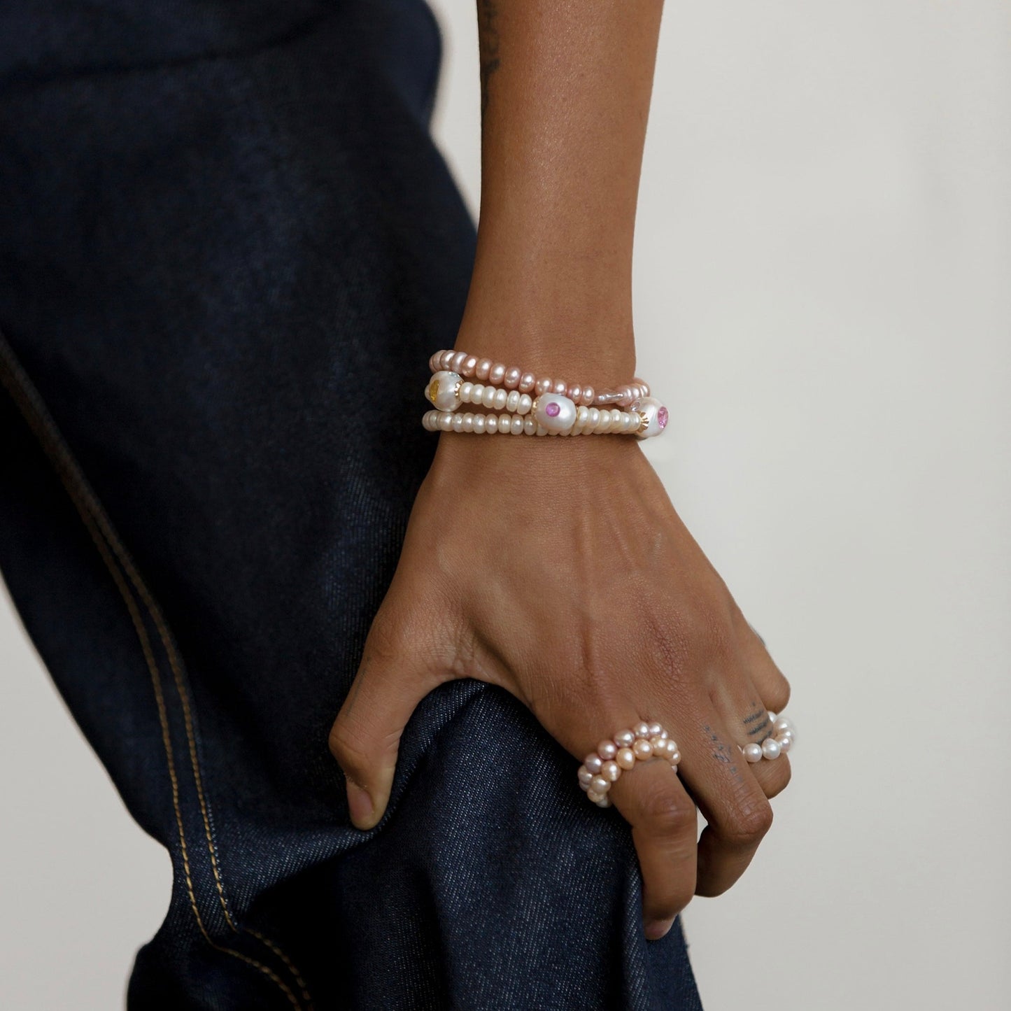 lottie pearl gems bracelet, swarovski crystal on pearls, muti-color crystal on pearl bracelet,