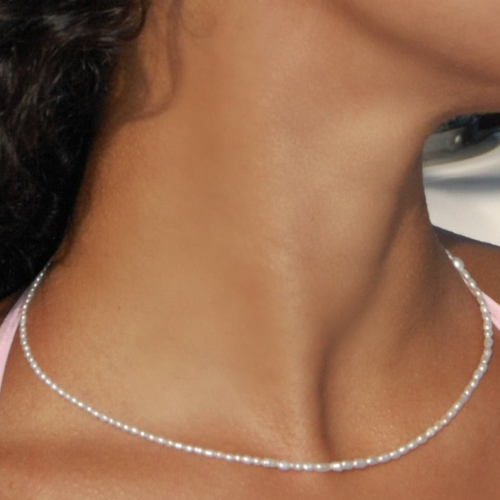 teensy pearl necklace, stacking necklace, white pearl necklace, minimalist style