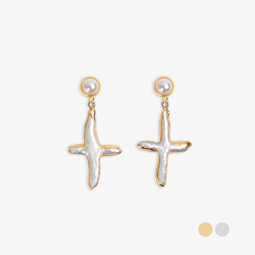 pearl cross earrings