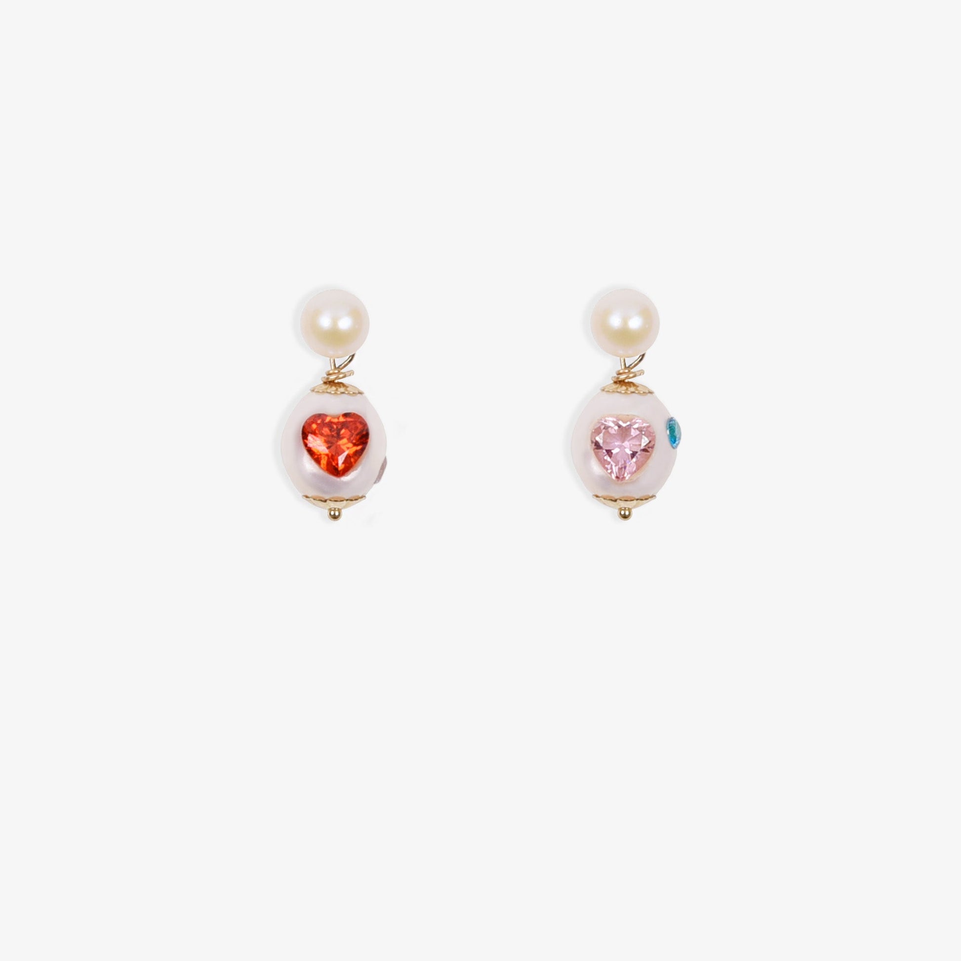 lottie pearl gems earrings, swarovski crystal on pearls, muti-color crystal on pearl drop earrings,