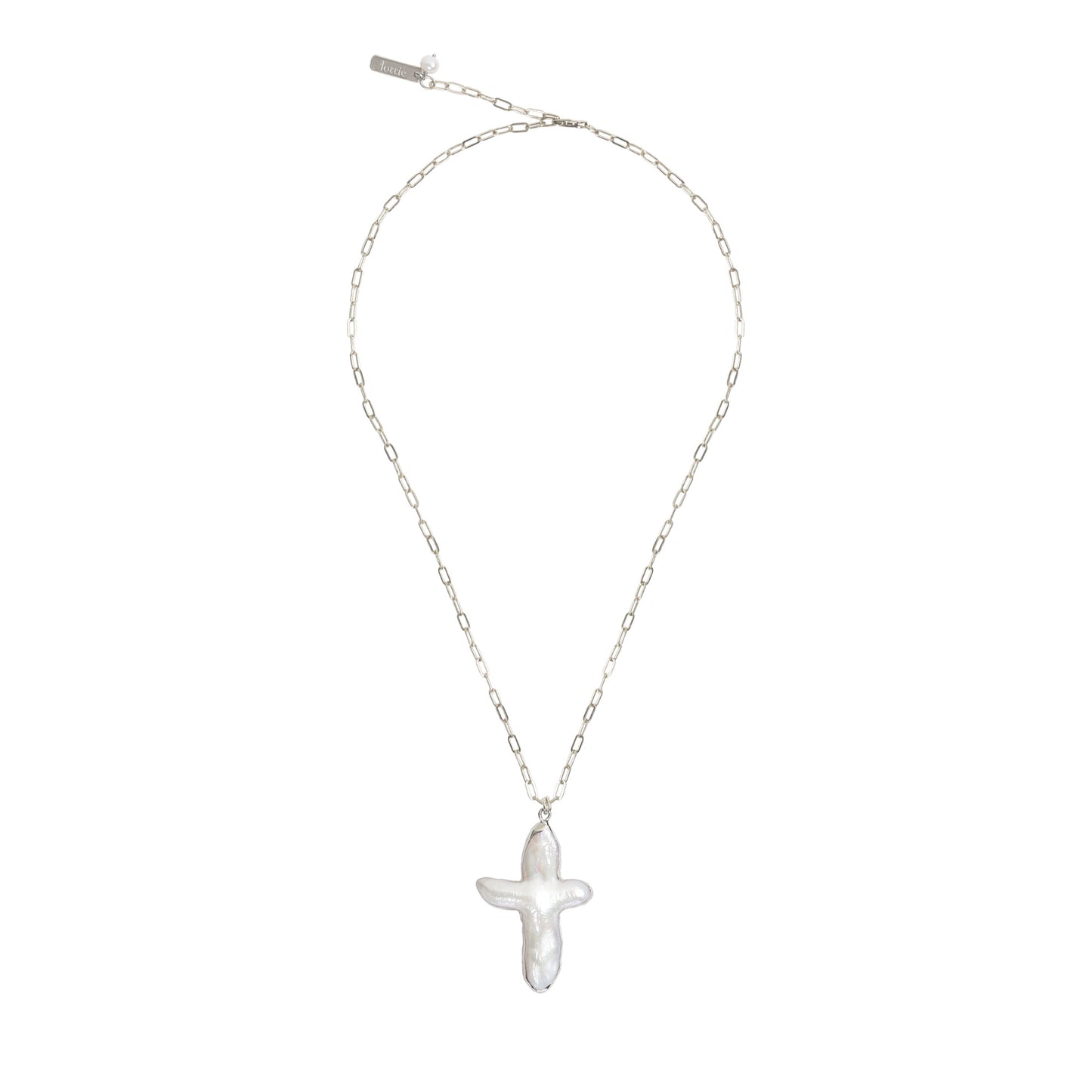 silver pearl cross necklace